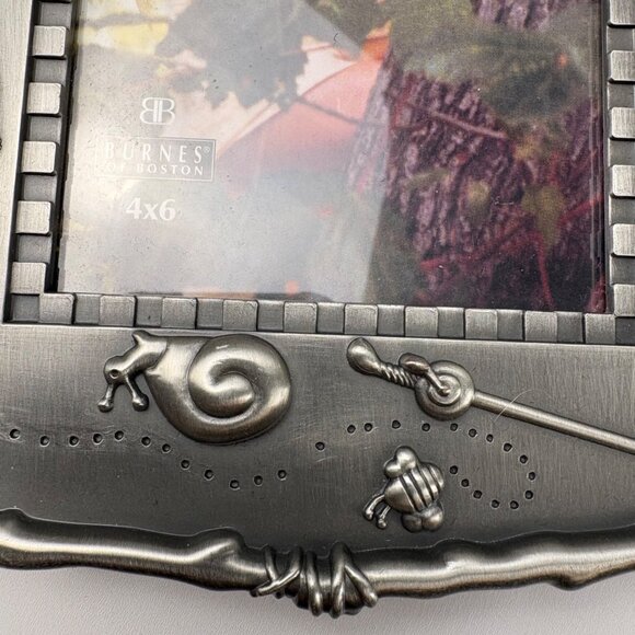 Vintage Burnes Of Boston Pewter Nature 4x6 Picture Frame Turtle Snail - Picture 5 of 6